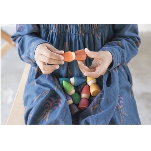 NWT Grapat Wooden Toys Rainbow Tomtens Set of 6 - Picture 3 of 3